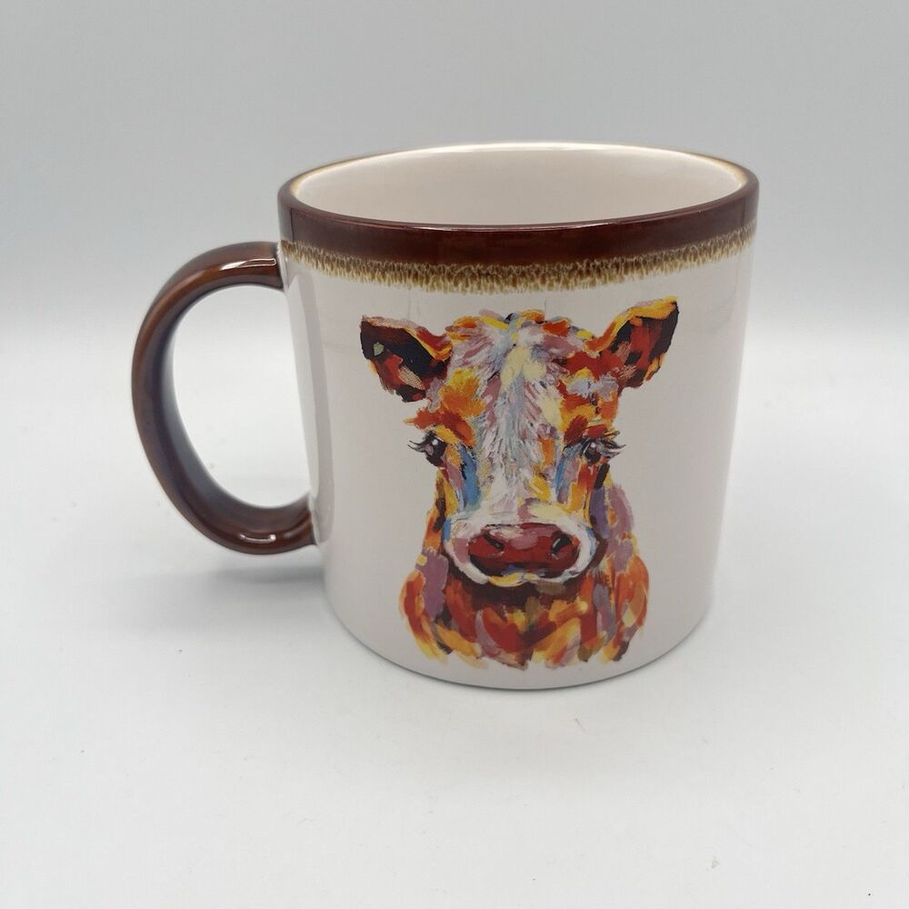 Mainstays Cow Pictorial Ceramic Coffee Mug White/Brown/Multicolor 11 fl oz